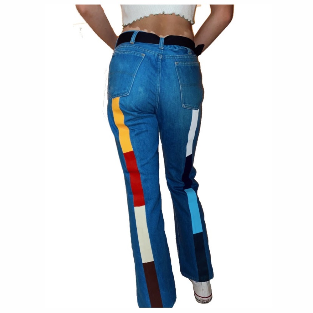 1970s style hand painted bell bottom jeans